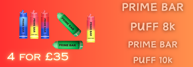 Multibuy Offer: PRIME BAR PUFF 8k and PRIME BAR PUFF 10k Offer 4 for 35 Pounds Only