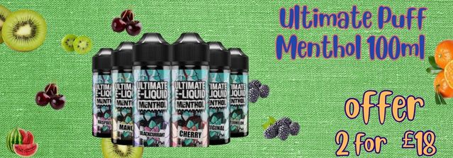 Multibuy Offer: Ultimate Puff Menthol 100ml Short Fill Offer 2 for 18 Pounds Only